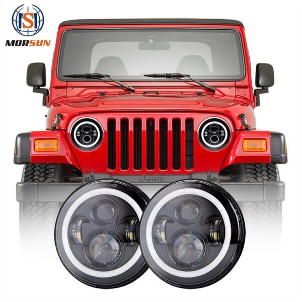 DOT 7 Led framljós Halo fyrir Jeep Wrangler TJ fylgihluti Bíll LED skjávarpa framljós linsa fyrir Jeep TJ 1997-2006 JK CJ7 LJ