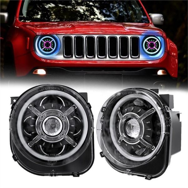 Morsun LED RGB höfuðljós Litabreyting Púkaaugu fyrir Jeep Renegade 2015 2016 2017 2018 2019 2021